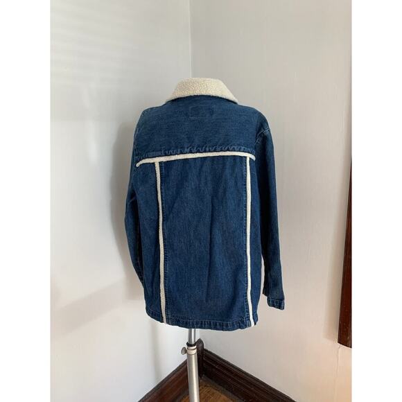 VTG Blue Denim Chore Jacket Coat Sherpa Shearling Womens XL Button Western Jean - Picture 4 of 8